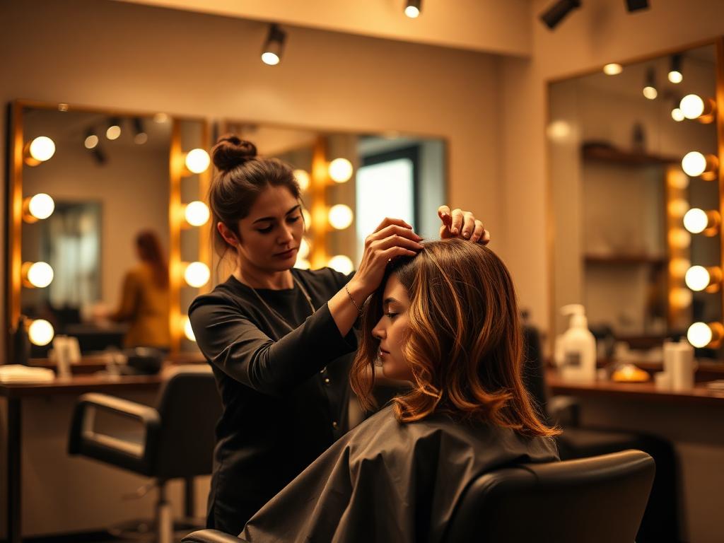 Coiffeuse beim Stylen im Salon